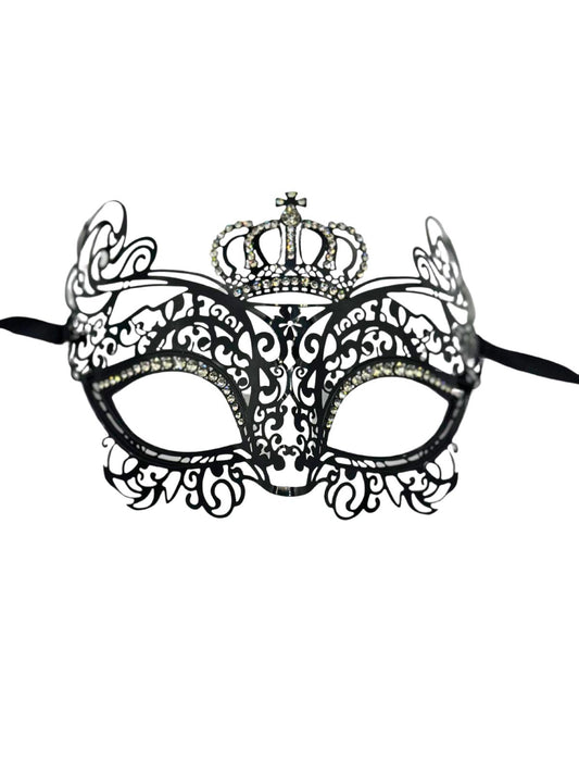 Maskenmaske für Damen "die Krone" - Venezianische Maske aus schwarzem Metall mit Strasssteinen
