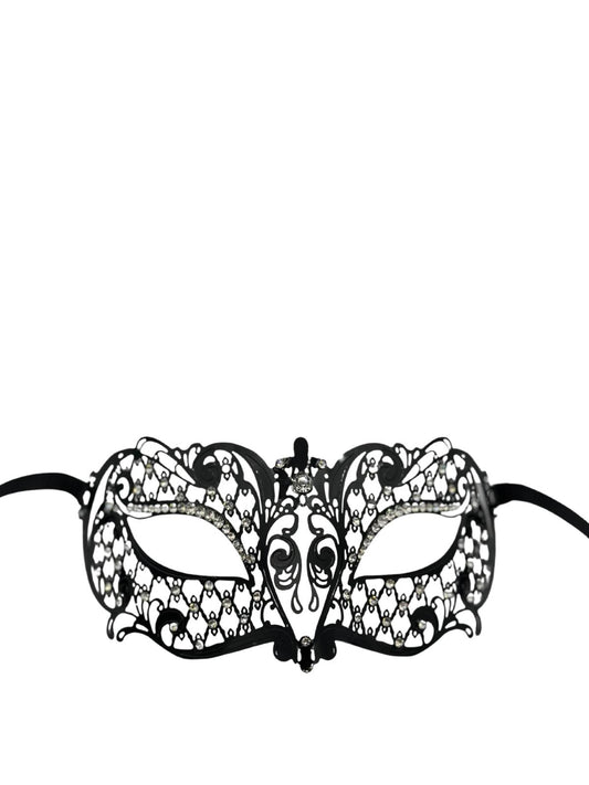 Maskenmaske für Damen "Seranade" - Venezianische Maske aus schwarzem Metall mit Strasssteinen