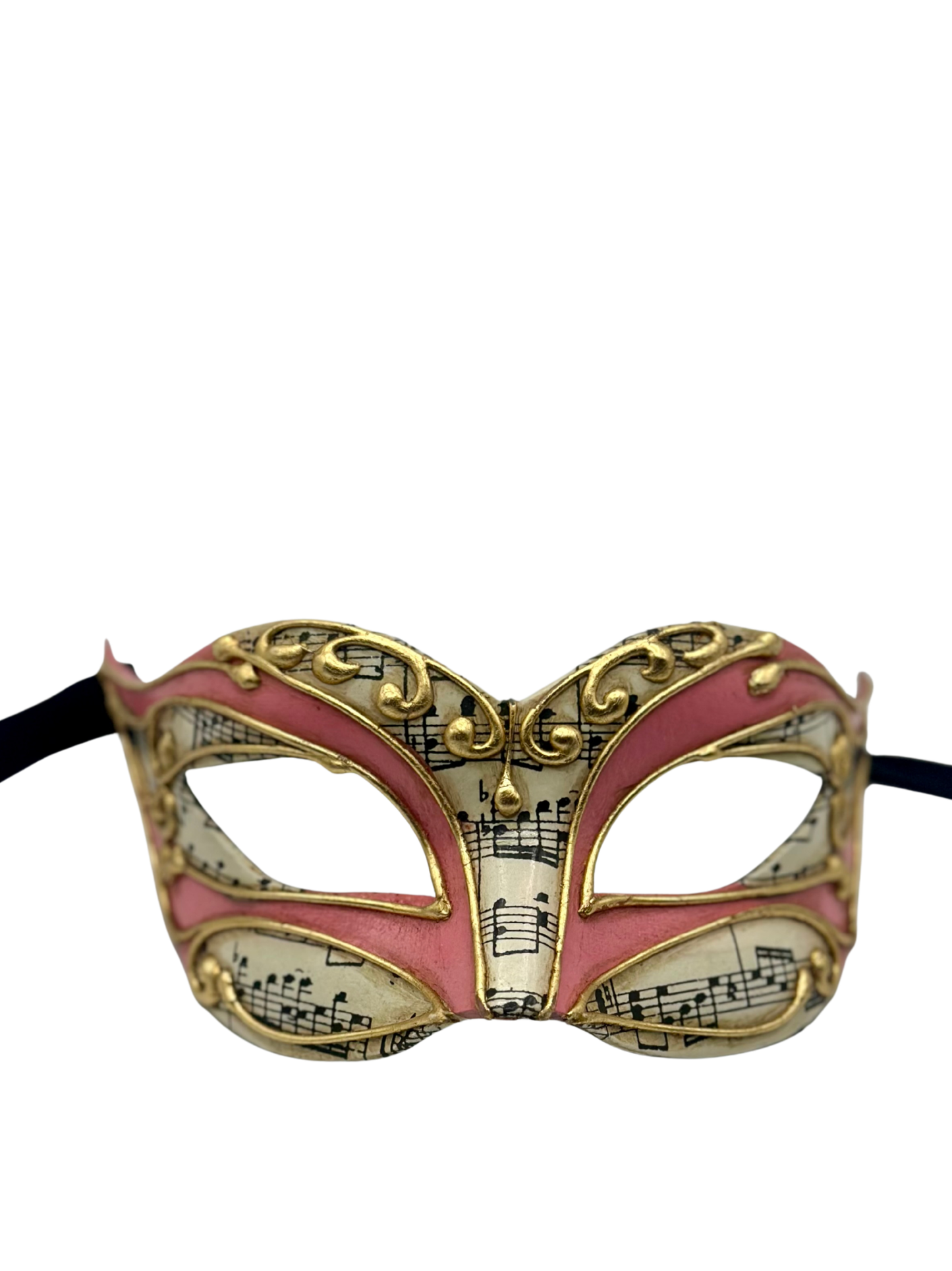Venezianische Maskenmaske – Rosa mit goldenen Details und Musiknoten