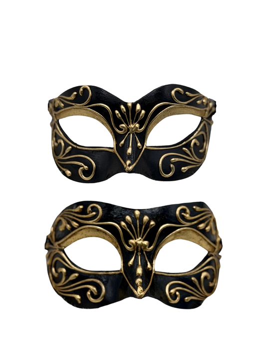 Máscaras Venecianas para Pareja Negro Oro – Estilo Barroco de Lujo