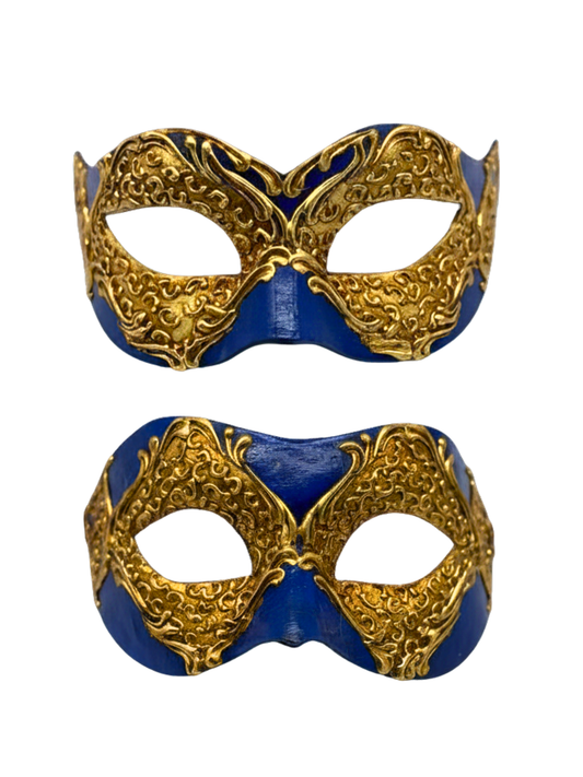 Set de 2 Máscaras Venecianas para Pareja Azul y Oro - máscaras a juego mascarada