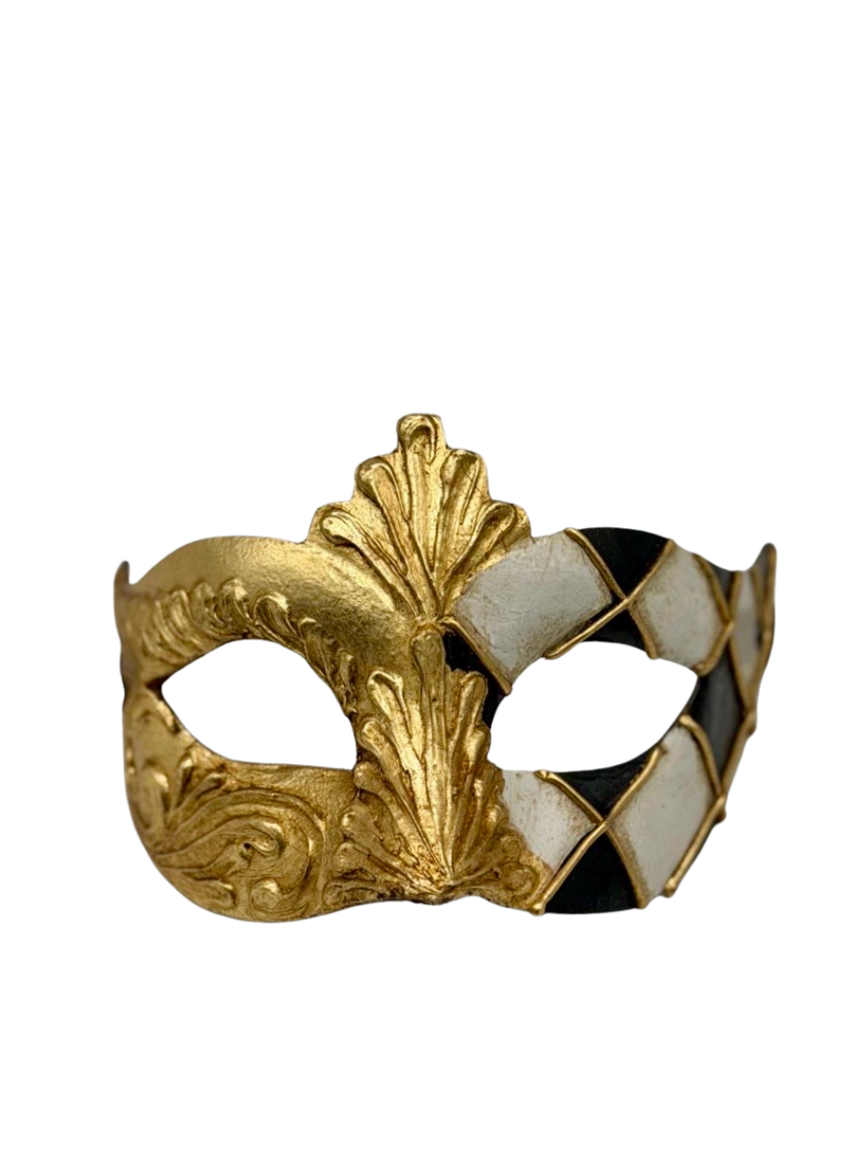 Venetian Harlequin Mask in Gold, Black & White