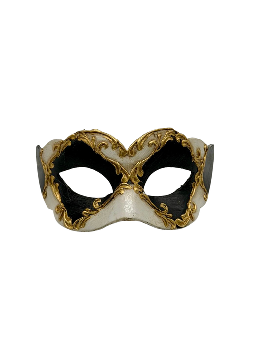 Masque vénitien pour enfant - Noir, blanc et or