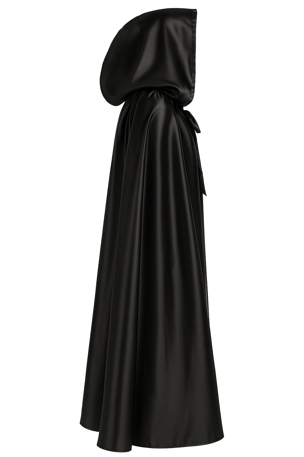 Zwarte cape met capuchon van satijn