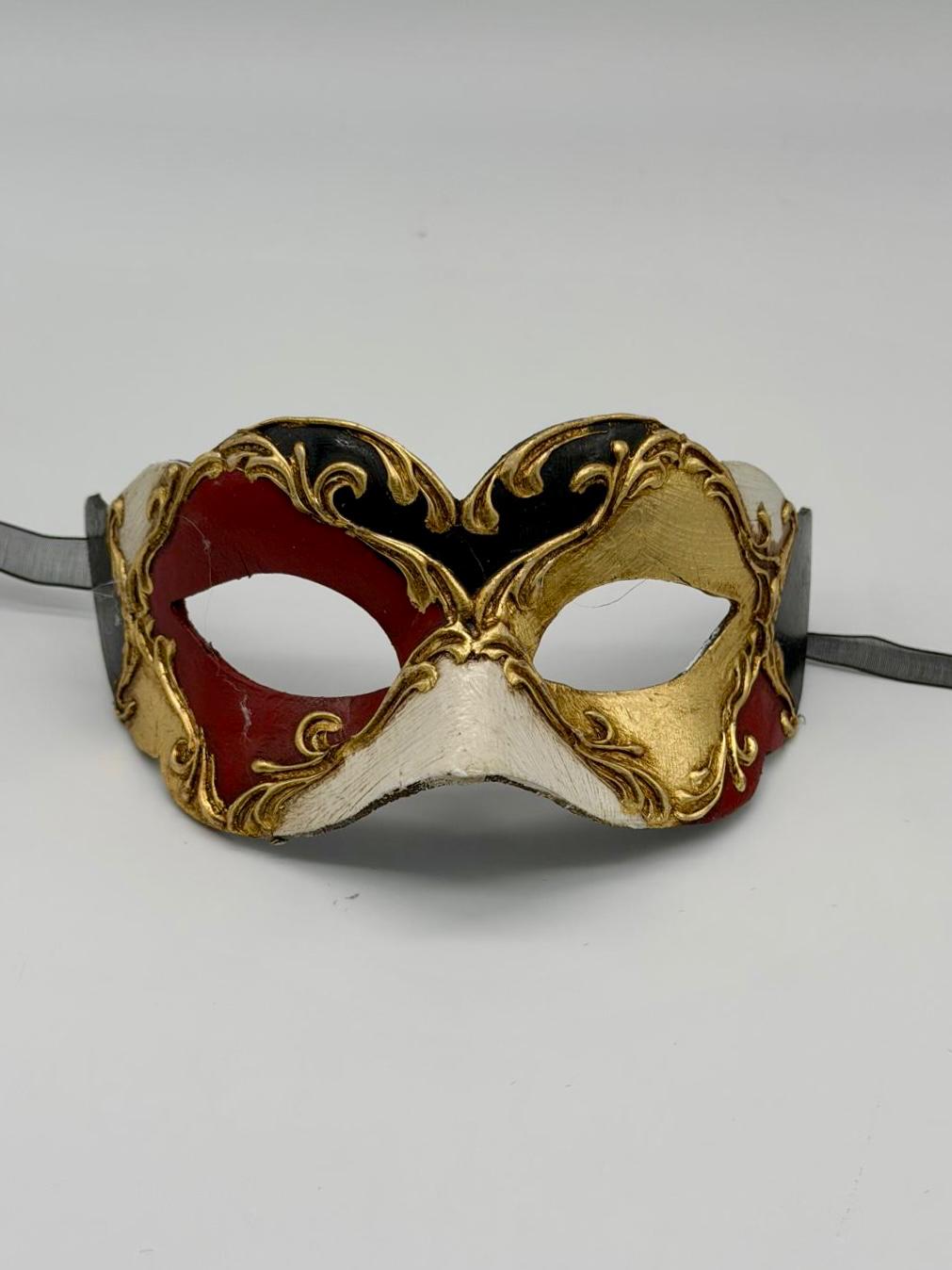 Venezianische Kindermaske - Rot, Gold, Schwarz & Weiß