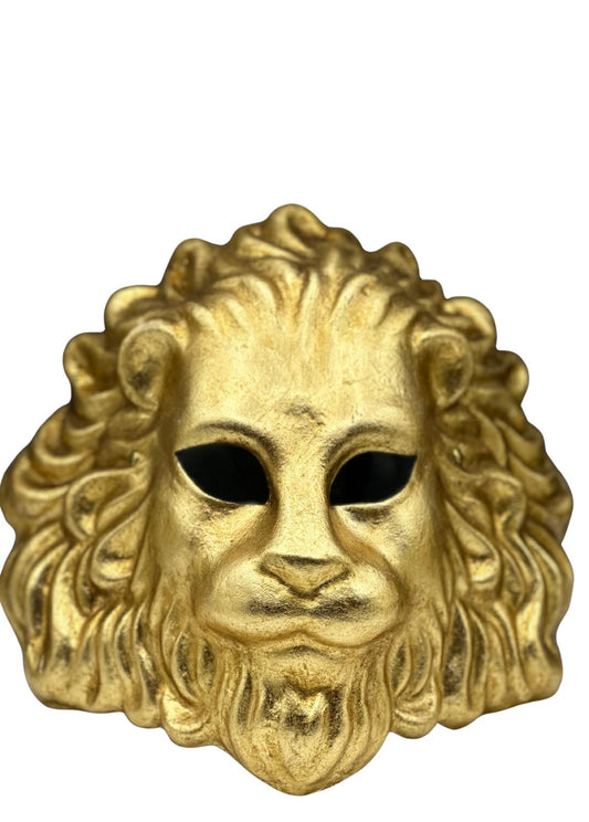 Gold lion mask with detailed mane and open eye holes
