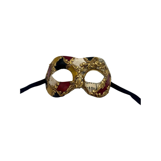Máscara Veneciana con Notas de Música - Máscara de Mascarada Rojo Negro Oro - Máscara Barroca