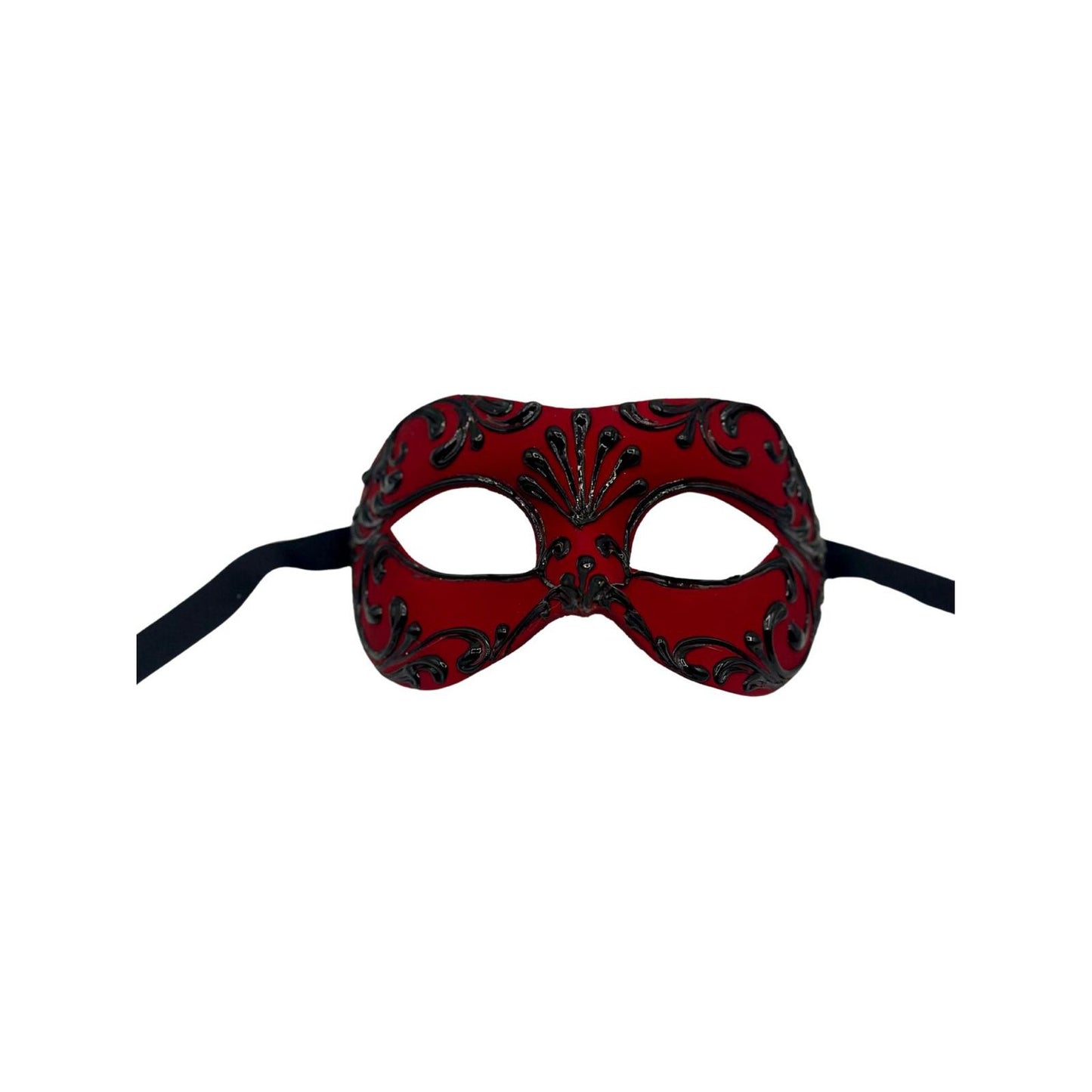 Masque vénitien rouge de luxe pour homme – Masque de costume avec détails baroques noirs