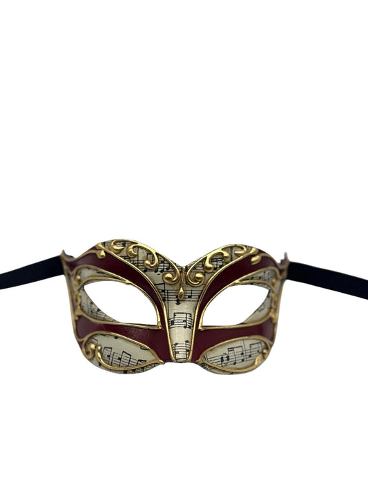 Máscara de Notas de Música Veneciana - Máscara de Mascarada Barroca Roja y Dorada | Carnaval | Fiesta de Disfraces | Baile de Máscaras